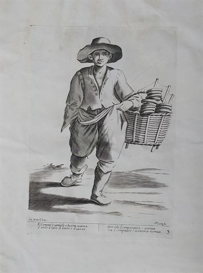 Mitelli Giuseppe Maria, Arti e Mestieri, per la via, Venditore di ciambelle 1660