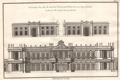 Architettura, prospetto di un grand Hotel, disegno di J.F.Blondel, 1771 