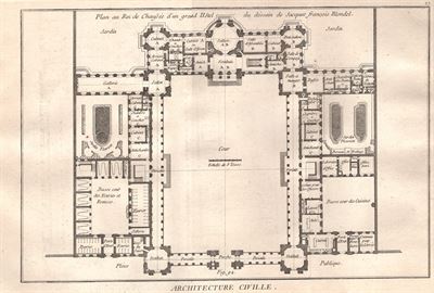 Architettura, pianta di un grand Hotel, disegno di J.F.Blondel, 1771