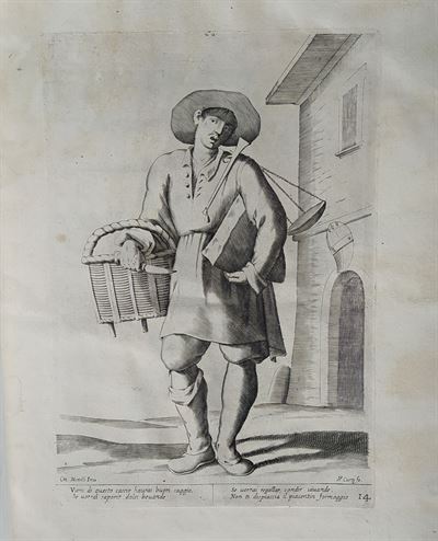 Mitelli Giuseppe Maria, Arti e Mestieri per la via, Venditore di formaggio, 1660