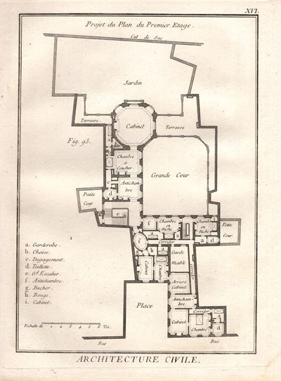 Architettura, pianta di un grand Hotel, 1771