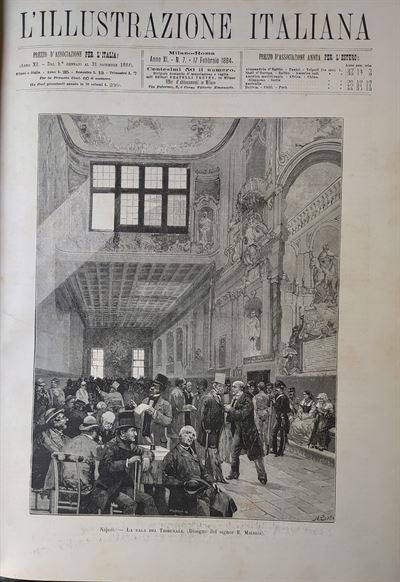 Napoli, la sala del Tribunale, 1884 (disegno di E.Matania)