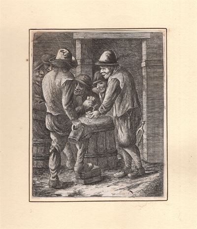 David Deuchar (1743-1808), Contadini che giocano a carte su una botte da A. Ostade