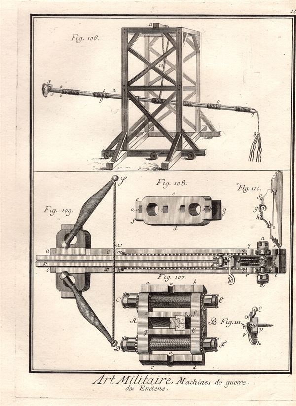 Diderot e D’Alembert, 1771, Arte militare, artiglieria, antiche macchine da guerra 