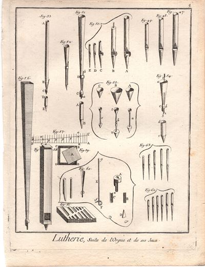 Diderot e D'Alembert, 1778, mestieri, liutaio, strumenti musicali, organo n. 7 *64608