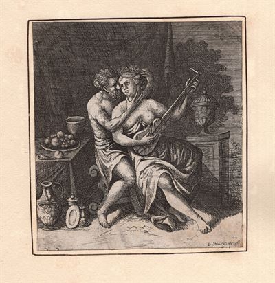 David Deuchar (1743-1808), Uomo e donna con chitarra che amoreggiano da A. Ostade