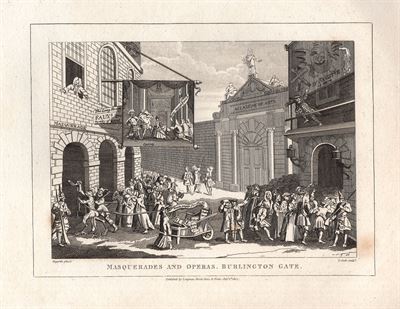 Hogarth William (1697-1764), Masquerades and operas. Burlington Gate, 1813