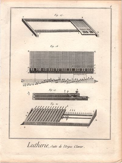Diderot e D'Alembert, 1778, mestieri, liutaio, strumenti musicali, organo n. 3 *13510