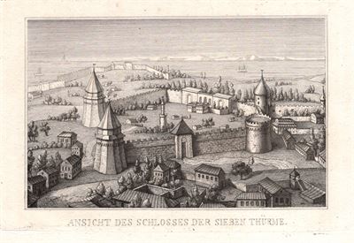 Lubecca, Germania, Le sette torri, ansicht des schlosses der sieben thurme, 1850