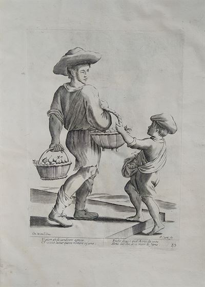 Mitelli Giuseppe Maria, Arti e Mestieri per la via, Fruttivendolo che vende frutta ad un bambino
