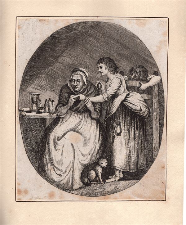 David Deuchar (1743-1808), Nonna che cura la ferita della nipote, da A.Ostade