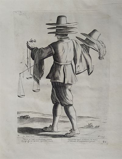 Mitelli Giuseppe Maria, Arti e Mestieri per la via, Venditore di abiti usati con bilancia, 1660