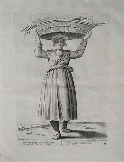 Mitelli Giuseppe Maria, Arti e Mestieri per la via, Ortolana, Venditrice di verdura, 1660