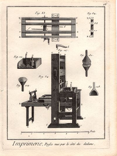 Diderot e D'Alembert,1778, Stampatore, Tipografo, Stampa a caratteri mobili Utensili  n.5 *54428